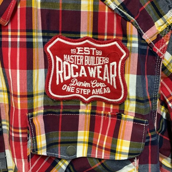 Rocawear Denim Co. Master Builders Red Plaid Cotton SS Snap Front Shirt Size XL - Picture 4 of 16